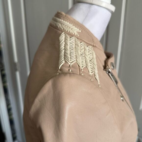 Maje Vicky Cotton-Trimmed Leather Biker Jacket Size 38 US M - Picture 4 of 12